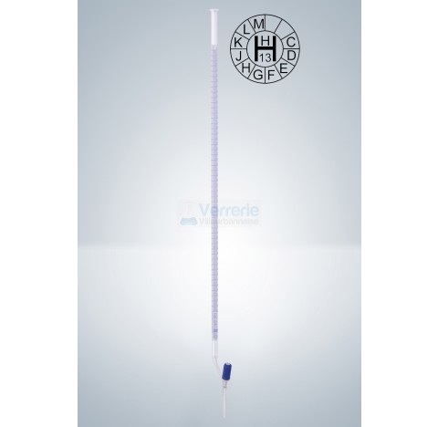 Burette 50ml subdivision : 0,1 ml classe AS robinet coude a pointeau PTFE graduation bleue schellbac