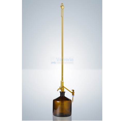 Burette de Pellet auto. 25ml subdivision : 0,05 ml classe B verre brun robinet cle verre graduation 