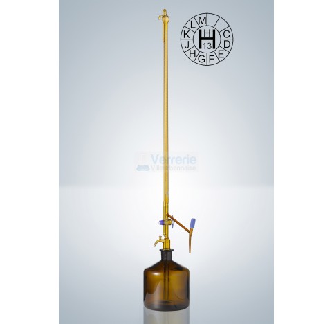 Burette de Pellet auto. 50ml subdivision : 0,1 ml classe AS verre brun robinets cle PTFE graduation 