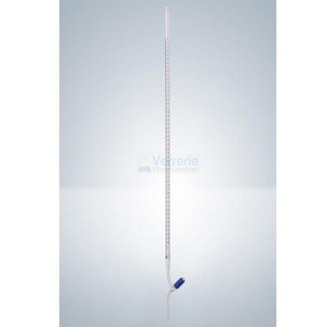 Burette 50ml subdivision :0,1 ml classe B robinet droit a pointeau PTFE graduation noire DIN EN ISO 