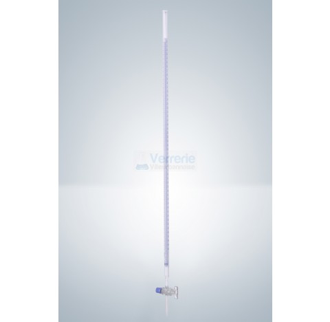 Burette 25ml subdivision :0,05 ml classe B robinet droit cle verre graduation bleue DIN EN ISO 385 v