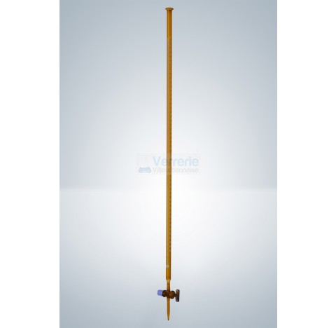 Burette 10ml subdivision :0,02 ml classe B verre brun robinet droit cle verre graduation blanche DIN