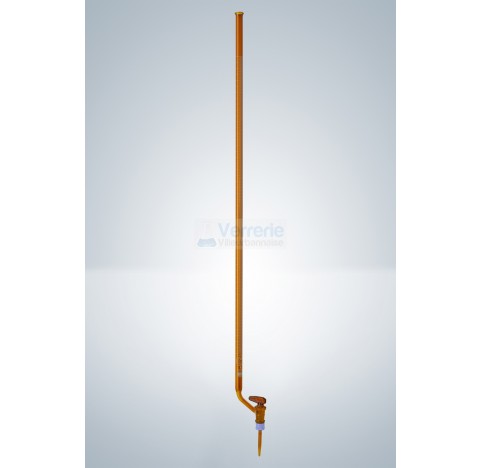 Burette 50ml subdivision : 0,1 ml classe B verre brun robinet coude cle verre graduation bleue DIN E
