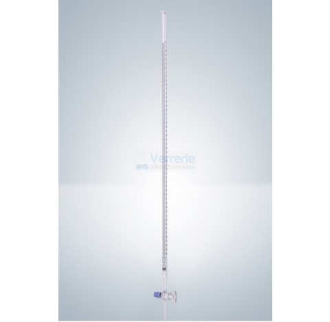 Burette 25ml subdivision :0,05 ml classe B robinet droit cle verre graduation noire DIN EN ISO 385 v