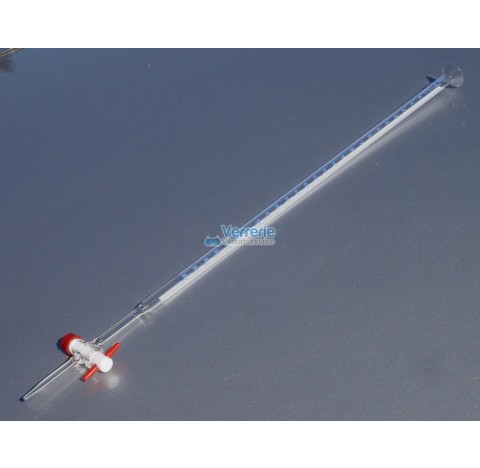Burette de Mohr 25ml precision 1/10 ml classe AS robinet PTFE graduation emaillee bleue avec entonno
