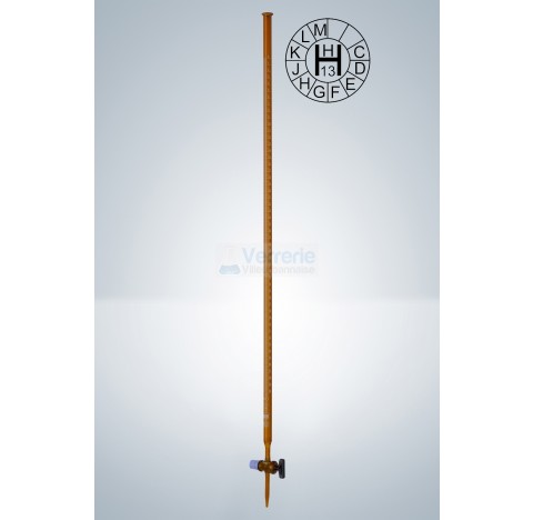 Burette AS VB 50ml subdivision : 0,1 ml classe AS verre brun robinet droit cle verre graduation blan