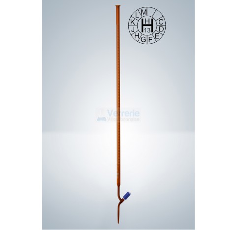 Burette AS VB 50ml subdivision : 0,1 ml classe AS verre brun robinet droit a pointeau PTFE graduatio