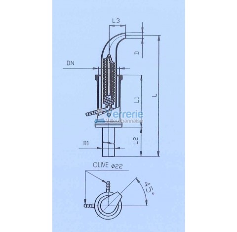 Calorifer (radiateur) en verre pour evaporateur DN 100 PZ Diam D 30 mm D1 60mm longueur totale L: 80
