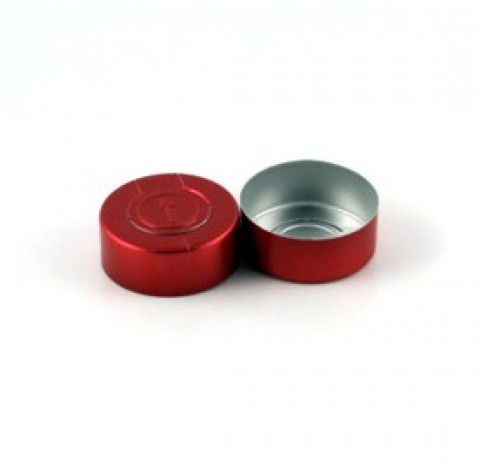 Capsule aluminium diametre 32 mm dechirable pour perfusion,aluminium rouge, a sertir operculable
