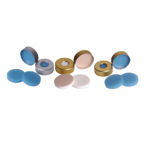 Scellage a sertir ouverture large 20 mm avec septa PTFE beige/silicone blanche 0,130'', a manchon et