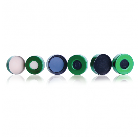 AlumiTin ouverture large 20 mm avec septa PTFE naturel/silicone bleue 0,125'' (Boite de 100)