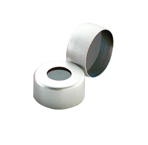 Scellage aluminium E-Z naturel avec joint 0,002 PTFE/0,037 butyle gris, DE 11 mm, pour fioles a sert