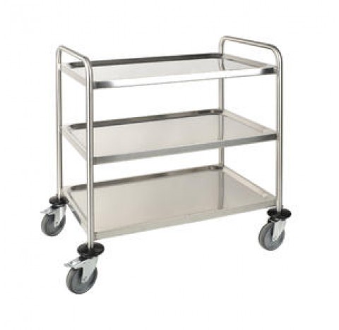 Chariot inox 900x600 haut totale 940mm 3 plateaux dim: 800x500mm espace 275mm 40kg max/plateau 2 rou