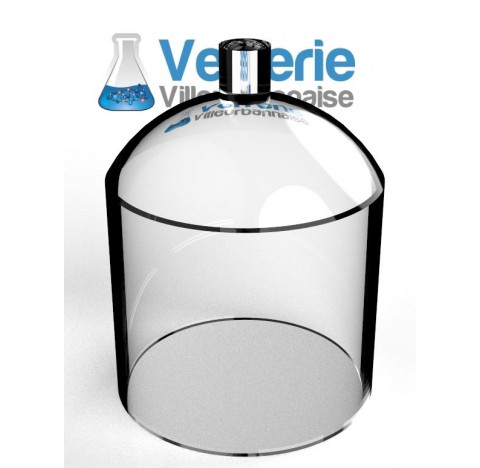 Cloche avec bouton cylindrique en verre borosilicate diametre 56 mm ep 1.8 mm hauteur cloche 64 mm ,