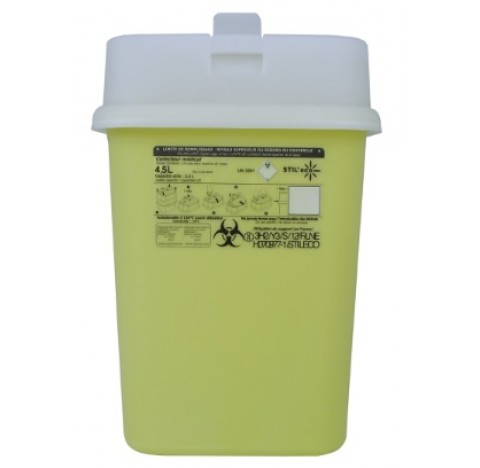Collecteur dechets perforants 4,5 litres hauteur 278 mm  longueur : 190 mm largeur 129 mm avec cape 