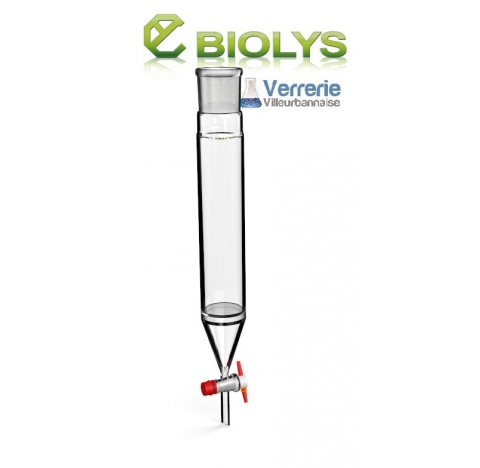 Colonne chromatographique rodée 40/45 fritte por 2 robinet cle PTFE 2.5mm, 240 ml
