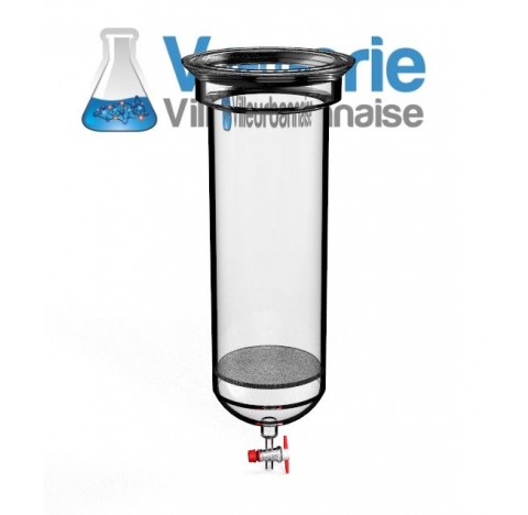 Colonne de filtration DN150 à gorge avec fritté porosité 3 robinet clé PTFE 2.5 mm, en verre borosil