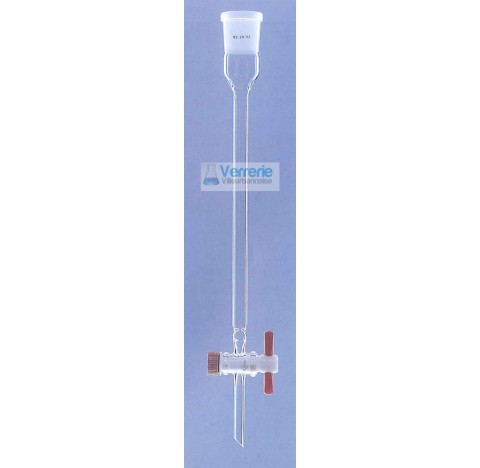 Colonne chromatographique 1000 ml diam int 40 mm hauteur 800 mm rodage 29/32 robinet teflon avec pic