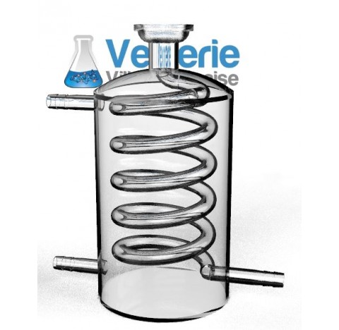 Condenseur à serpentin rodage 29/15 femelle rotulex, sortie olive diamètre 10 mm sur lecôté, sortie 