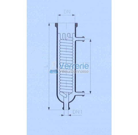 Serpentin apres refroidisseur en verre DN 100 PZ  et DN(1) 25 KZA longueur totale 500 mm Longueur se