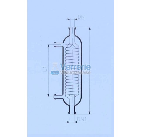 Serpentin apres refroidisseur en verre DN 25 KZB  et DN(1) 25 KZA longueur totale 800 mm Longueur se