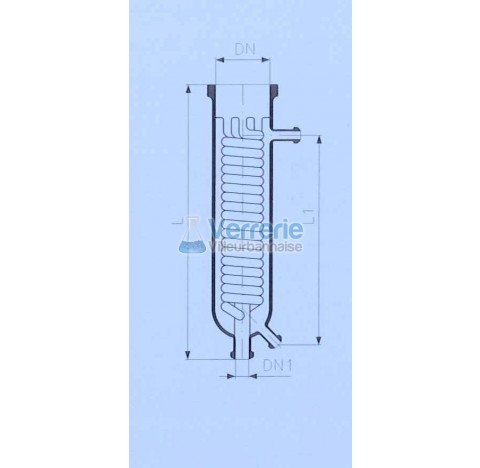 Serpentin apres refroidisseur en verre DN 150 PZ  et DN(1) 50 KZA longueur totale 475 mm Longueur se