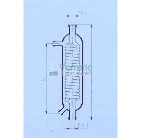 Serpentin apres refroidisseur en verre DN 50 KZB  et DN(1) 50 KZA longueur totale 550 mm Longueur se