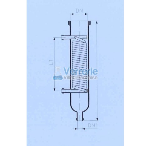 Serpentin refroidisseur DN 100 PZ , DN(1) 25 KZA longueur totale 525mm longueur serpentin 310 mm sur