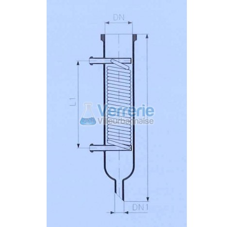 Serpentin refroidisseur en verre DN 200 PZ , sortie tube diam 33mm longueur totale 760 mm Longueur s