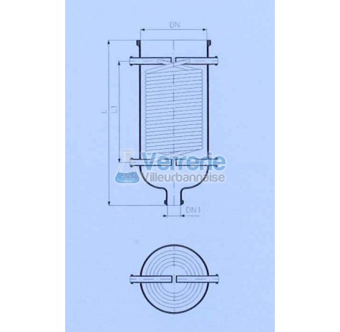 Serpentin refroidisseur en verre DN 300 PZ  et DN(1) 50 KZA longueur totale 750 mm Longueur serpenti