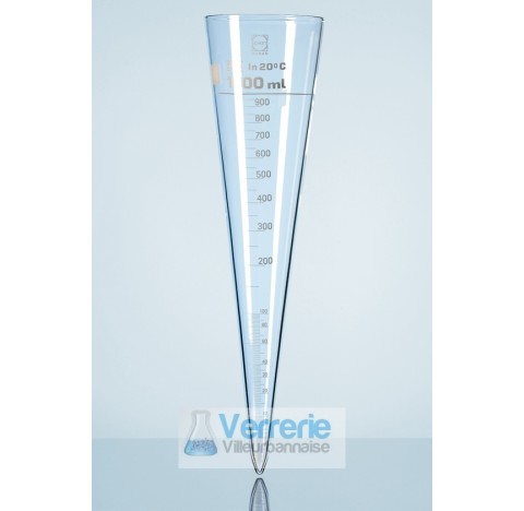 Cone a sedimentation d'apres Imhoff, 1000 ml, graduation de 0-2 ml division 0,1 ml, de 2-10 ml divis