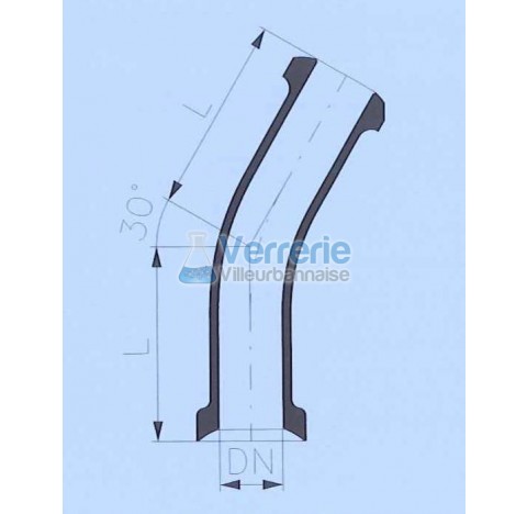 Raccord coude 30 degre en verre DN 50KZA/KZB Longueur 100 mm