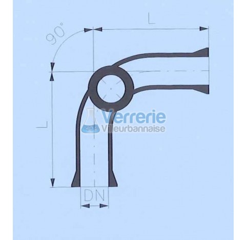 Raccord 3 X DN 25 RK coude 90 degre longueur 100 mm en verre