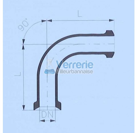 Raccord coude 90 degre en verre DN 50KZA/KZB Longueur ISO mm
