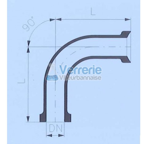 Raccord coude 90 degre en verre DN 25 KZB/PZ Longueur 100 mm