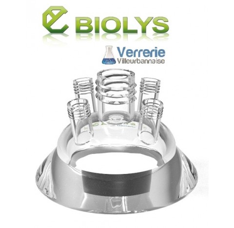 Couvercle DN60 avec un filetage GL25 central et 4x GL14 droits Pression maximum : 1,5 Bars Verre Pyr