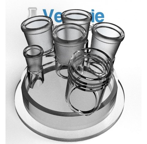 couvercle de réacteur DN100 plate avec  un rodage central 29/32, 2 rodages 29/32 inclinés, un fileta
