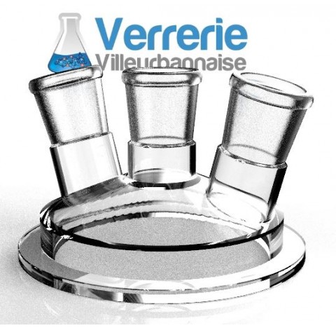 Couvercle DN100 Quickfit, 29/32 central,et 2 rodage 29/32 inclinés à 15°