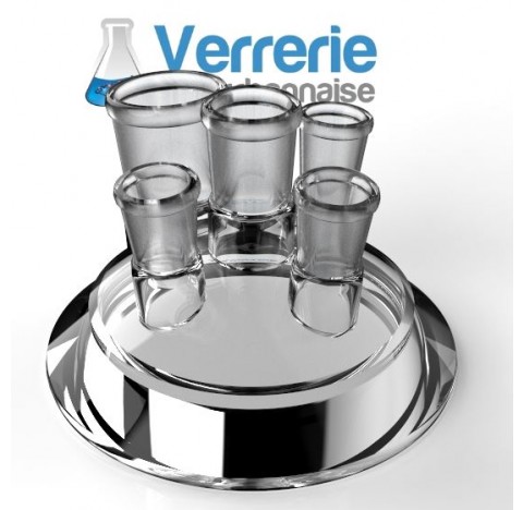 Couvercle DN100 Schott, 24/29 central, 3 x 19/26 inclinés , 34/35 incliné