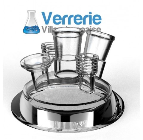 Couvercle DN100 Schott, 29/32 central,et 29/32 incliné , 29/15 femelle incliné et 2 torion 8 mm droi