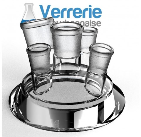 Couvercle DN100 Schott avec un rodage central 29/32 , un rodage 34/35 incliné de 15°, un rodage19/26