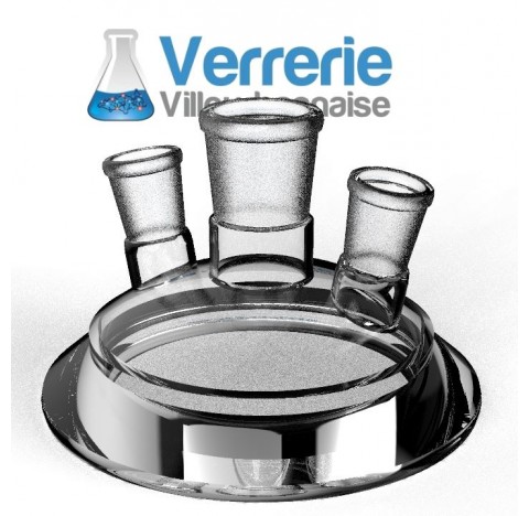 couvercle de reacteur DN100 Schott,  un rodage central 29/32, 2 rodages inclinés 19/26, verre borosi