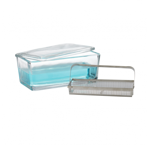 Cuve de coloration et couvercle (sans panier), 50 lames, verre sodocalcique de Type III, clair (Boit