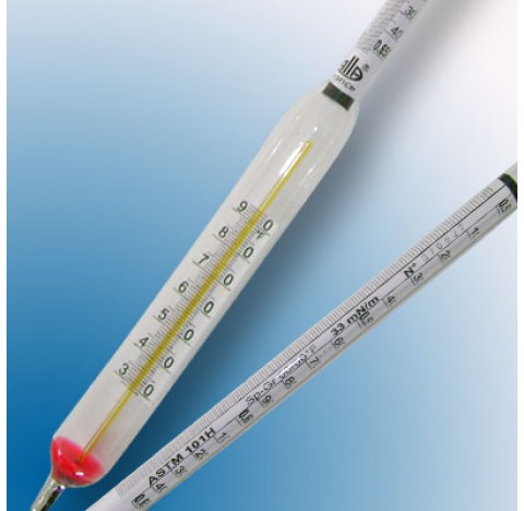 Densimetre en  amplitude 0,500 - 0,650 Sp Gr  avec thermometre au mercure +30 +90 degre Farenheit di
