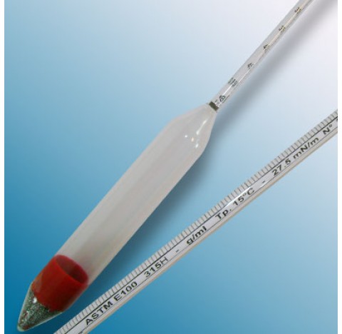 Densimetre en verre amplitude 700 - 750 kg/m3  Thermometre dans le corps +20 / +105 degre Farenheit 
