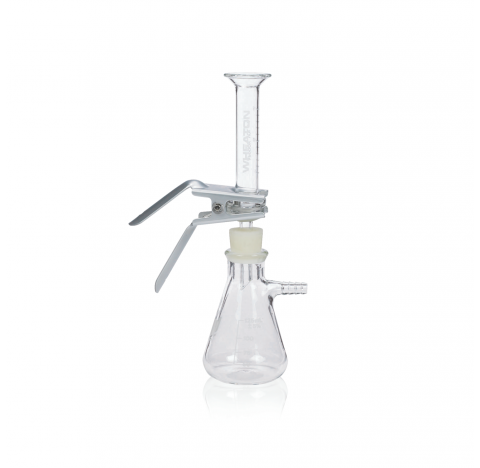 Ensemble de filtration 25 mm, raccord a obturateur n§ 5, support en verre fritte, complet, entonnoir