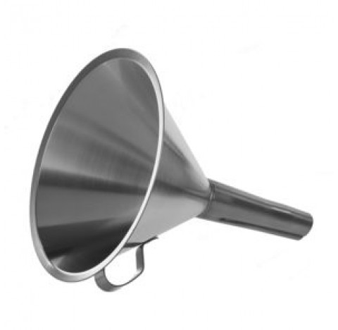 Entonnoir inox diam haut 120mm long de tige 80mm long totale 125mm diam de tige 17/13mm avec anse de