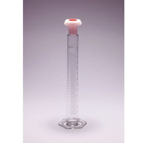 Eprouvette , graduations blanches, avec bouchon PE, pied hexagonal classe B, 25ml, CN14/23