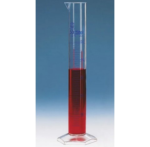 Eprouvette 1 litre en PMP hauteur 440mm, classe A, subdivision 10 ml, forme haute, graduation bleue