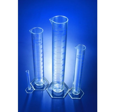 Eprouvette graduations serigraphiees bleu TPX 1000ml classe A avec certificat